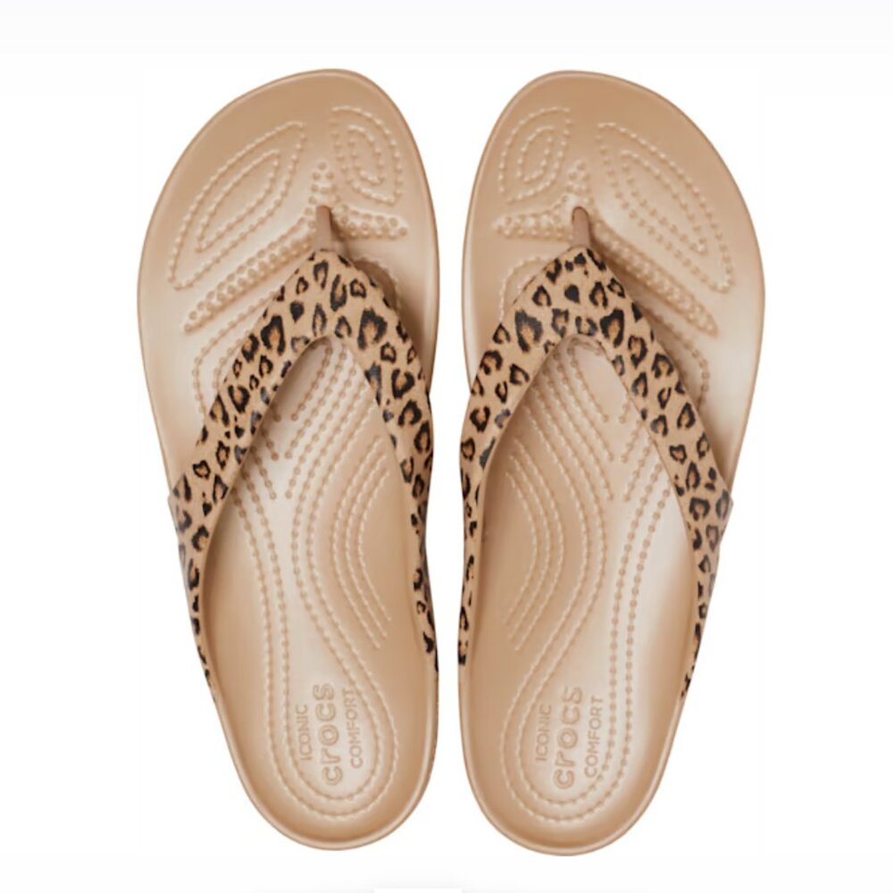 Crocs Kadee II Leopard Gold Flip Flop Comfy Slip On Sandals New In Bag s10 41